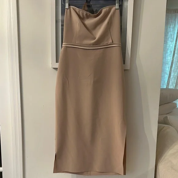 Elizabeth and James Dresses | Elizabeth and James Tan Strapless Midi Dress with Slit | Color: Brown/Tan | Size: 8 | 2muchnotenough's Closet